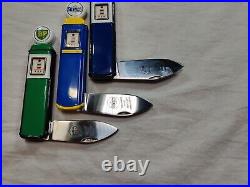 6 Franklin Mint Gas Pump Collector Knifes withDisplay Case Texaco Mobilgas, Etc