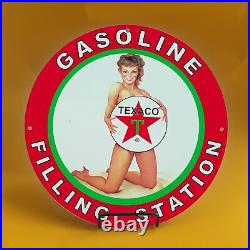 8'' Old Texaco Filling Gasoline Porcelain Service Station Auto Pump Plate Sign