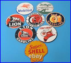 8 Vintage Gasoline Porcelain Texaco & Shell Gas Service Station Pump Signs 6