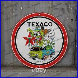 8'' Vintage Rat Fink Porcelain Gas Texaco Reg Motor Rod Service Pump Plate Sign