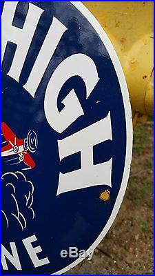 ACE HIGH GASOLINE enamel sign speed racing aviation fuel vintage gas pump plate