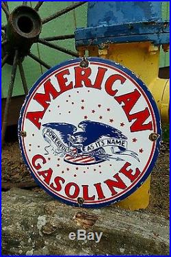 AMERICAN GASOLINE porcelain sign vintage motor oil gas pump plate oil petroleum