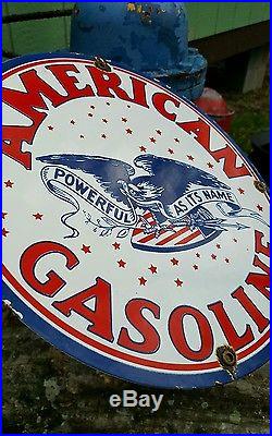AMERICAN GASOLINE porcelain sign vintage motor oil gas pump plate oil petroleum