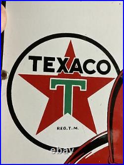 Antique 18 Texaco Fire Chief Gasoline Gas Pump Plate Porcelain Sign 3-41