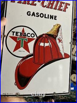 Antique 18 Texaco Fire Chief Gasoline Gas Pump Plate Porcelain Sign 3-41