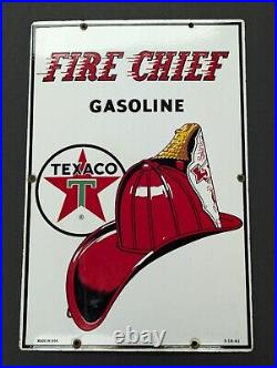 Antique Original 1961 Texaco Fire Chief Gasoline Porcelain Pump Sign Dated