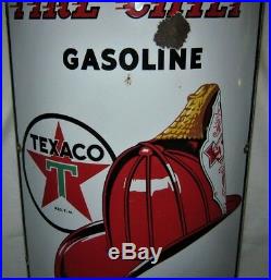Antique USA 1940 Texaco Fire Chief Porcelain Art Sign Gas Oil Pump Auto Station