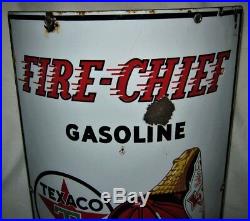 Antique USA 1940 Texaco Fire Chief Porcelain Art Sign Gas Oil Pump Auto Station