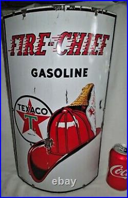 Antique USA 1942 Texaco Fire Chief Porcelain Art Sign Gas Oil Pump Auto Station