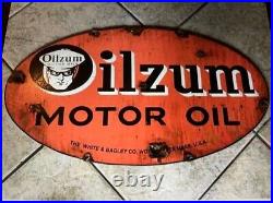 Antique style porcelain look Oilzum oil dealer service gas station pump sign