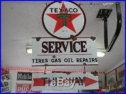 Antique style vintage porcelain look Texaco dealer service gas pump sign set
