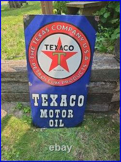 Beautiful Texaco Vintage Porcelain Gas Station Sign 48 X 24 Extremely Heavy