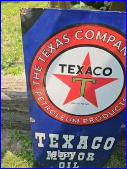 Beautiful Texaco Vintage Porcelain Gas Station Sign 48 X 24 Extremely Heavy