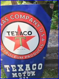 Beautiful Texaco Vintage Porcelain Gas Station Sign 48 X 24 Extremely Heavy