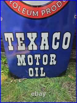 Beautiful Texaco Vintage Porcelain Gas Station Sign 48 X 24 Extremely Heavy