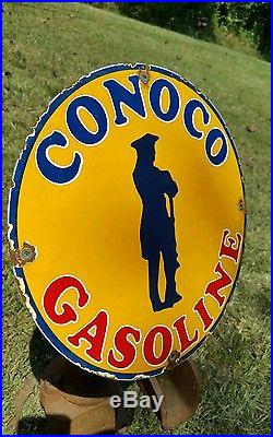 CONOCO GASOLINE sign porcelain enamel motor oils gas pump vintage gasoline