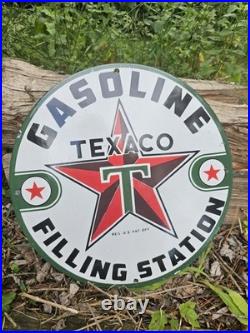 Collectible Vintage 1950's Texaco Gasoline Porcelain Gas Station Pump Sign