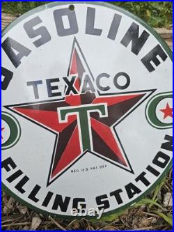 Collectible Vintage 1950's Texaco Gasoline Porcelain Gas Station Pump Sign