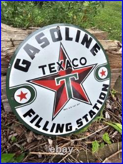 Collectible Vintage 1950's Texaco Gasoline Porcelain Gas Station Pump Sign