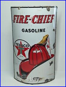 Curved 1940 Texaco Fire Chief Porcelain Single Sided Gas Pump Plate Dealer Sign