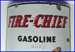Curved 1940 Texaco Fire Chief Porcelain Single Sided Gas Pump Plate Dealer Sign