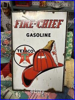 Dated 3/4/47 Texaco Fire Chief Porcelain GASOLINE Pump Plate Sign Gas Oil