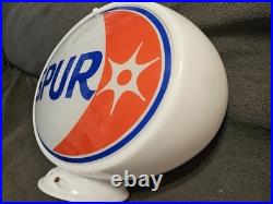 Double Sided SPUR Gas Pump Glass Globe Mobile Sunoco Gulf Texaco Indian