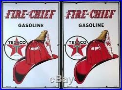EXCELLENT MATCHED PAIR ORIGINAL1952 TEXACO FIRE CHIEF Gas PUMP Signs 12 X 18 NR