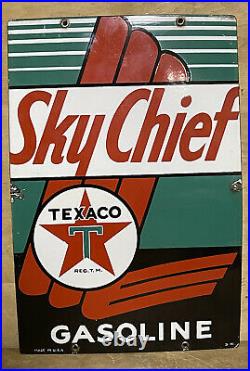 EX+ Original Vtg 1941 TEXACO Sky Chief Porcelain 12x18 Gas Pump Plate Sign