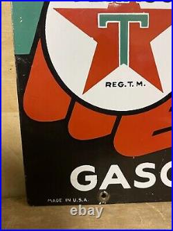 EX+ Original Vtg 1941 TEXACO Sky Chief Porcelain 12x18 Gas Pump Plate Sign
