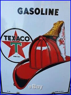 Early 1940 Texaco Fire Chief Enamel Sign Gas Pump Porcelain 18 x 12