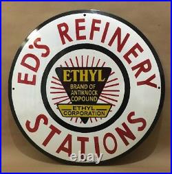Ed's Refinery Station Porcelain Sign gasoline oil gas pump can tire