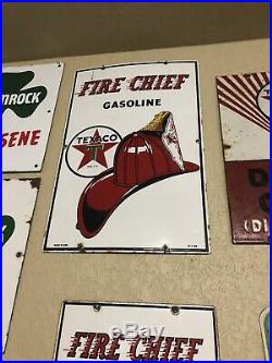 Fire Chief Texaco Gas Pump Signs Collection 2- Signs Rare Small Sign