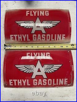 Flying A Gas Station Pump Glass Lens NICE Pair Original Vintage Signs Veedol