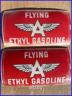 Flying A Gas Station Pump Glass Lens NICE Pair Original Vintage Signs Veedol