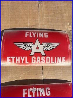 Flying A Gas Station Pump Glass Lens NICE Pair Original Vintage Signs Veedol