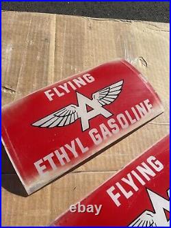 Flying A Gas Station Pump Glass Lens NICE Pair Original Vintage Signs Veedol