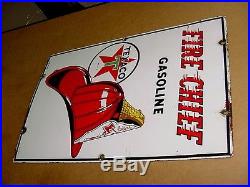 GREAT SHAPE 1957 Vintage TEXACO FIRE CHIEF Old Gas Pump Porcelain Sign
