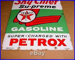 GREAT SHAPE 1960 Vintage TEXACO SKY CHIEF SUPREME Old Gas Pump Porcelain Sign