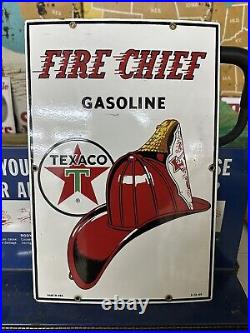 GUARANTEED ORIGINAL 1960 TEXACO FIRE CHIEF Pump Plate PORCELAIN Advertising OLD