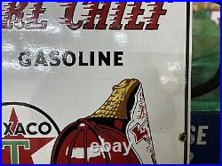 GUARANTEED ORIGINAL 1960 TEXACO FIRE CHIEF Pump Plate PORCELAIN Advertising OLD