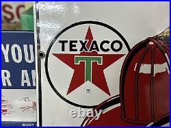 GUARANTEED ORIGINAL 1960 TEXACO FIRE CHIEF Pump Plate PORCELAIN Advertising OLD