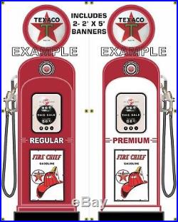 Gas Pump Set Texaco Banner Station Shop Garage Sign Art 2- 2' X 5' White Back