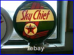 Gas pump globe TEXACO SKY CHIEF & LIGHT STAND NEW repro. 2 GLASS LENSES