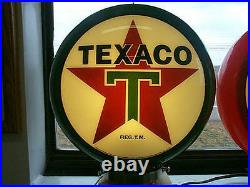Gas pump globe TEXACO repo. 2 GLASS LENS & LIGHT STAND