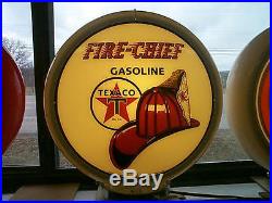 Gas pump globe Texaco Fire Chief repro. & light stand