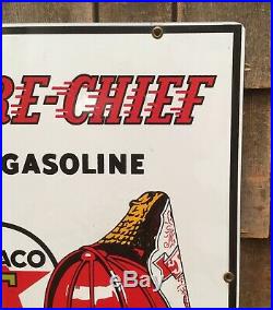 Great TEXACO Fire Chief Gasoline Gas Station Porcelain Pump Plate Sign