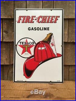 Great TEXACO Fire Chief Gasoline Gas Station Porcelain Pump Plate Sign