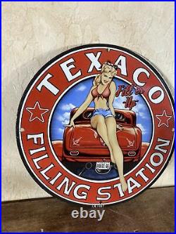 I. R. 1957 Vintage''texaco'' Route 66 Gas & Oil Pump Plate 12 In Porcelain Sign