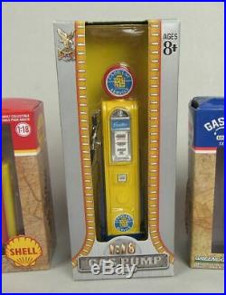 Large 1/18 Gas Pump Collection Yat Ming Greenlight Texaco Pure Chevron Shell